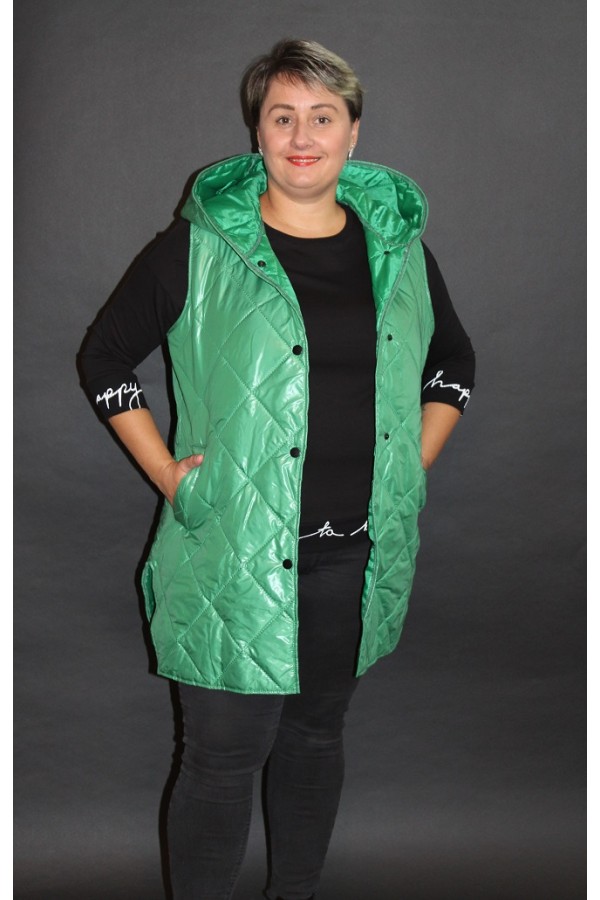 Prešívaná vesta s kapucňou - zelená